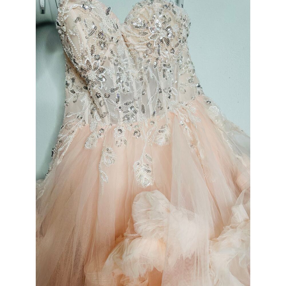 MAC DUGGAL Blush Pink Sheer Corset Hand Beaded Embroidered Ballroom Dress Size 8 - Picture 14 of 16